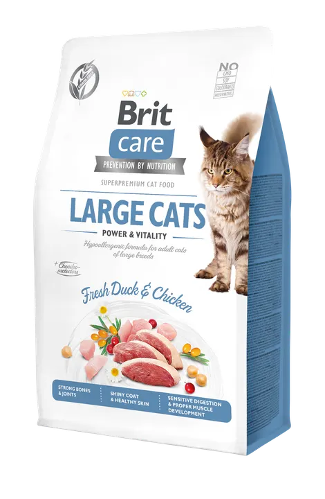 Brit Care Cat Grain-Free Large Cats Power & Vitality - храна за котки едри породи с пиле и патица, без зърнени култури