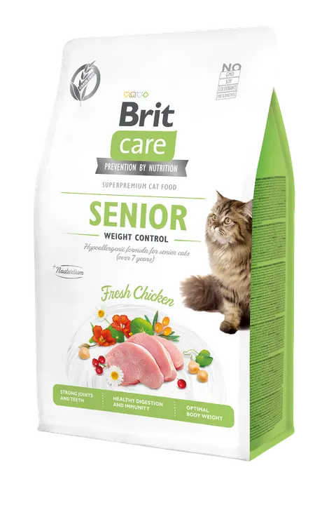 Brit Care Cat Grain-Free Senior & Weight Control - храна за застаряващи котки и контрол на теглото, с пиле, и без зърнени култури