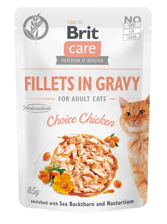 Brit Care Cat Choice Chicken Fillets in Gravy - пауч за котки с пиле в сос грейви, 12 бр. x 85 гр.
