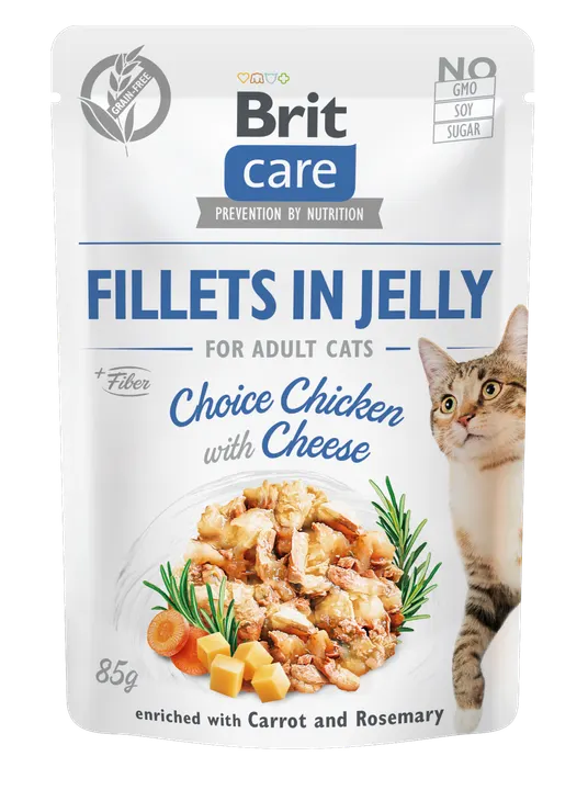 Brit Care Cat Choice Chicken with Cheese in Jelly - пауч за котки с пиле и сирене в желе, 12 бр. x 85 гр.