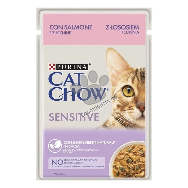 Purina Cat Chow Sensitive Salmon - пауч за котки с чувствителен стомах, със сьомга и тиква в сос