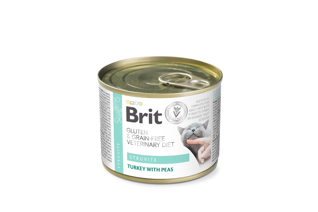 Brit Veterinary Diets Cat Struvite - консерва за котки, за разтваряне на струвитни камъни и предотвратяване на повторната им поява, с пуйка и грах