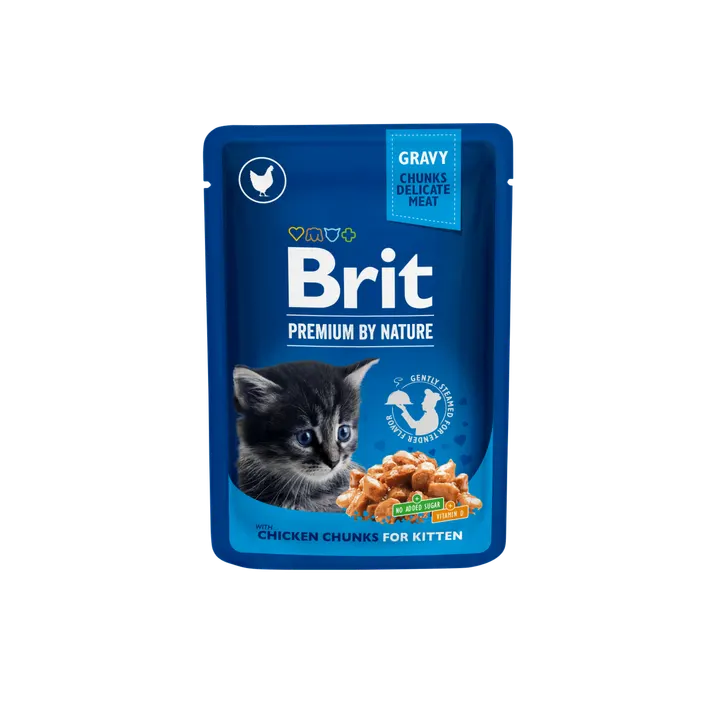 Brit Premium by Nature Pouch Kitten Chicken Chunks - пауч за котки до 12 месеца с пиле, 3 бр. х 100 гр.
