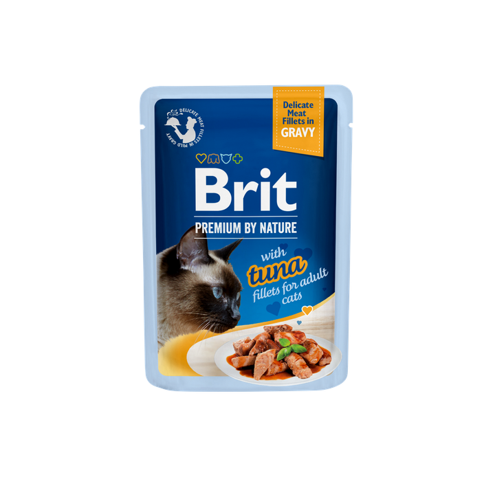 Brit Premium Cat Delicate Tuna Fillets in Gravy - пауч за котки с филенца от риба тон в сос грейви, 5 бр. х 85 гр.
