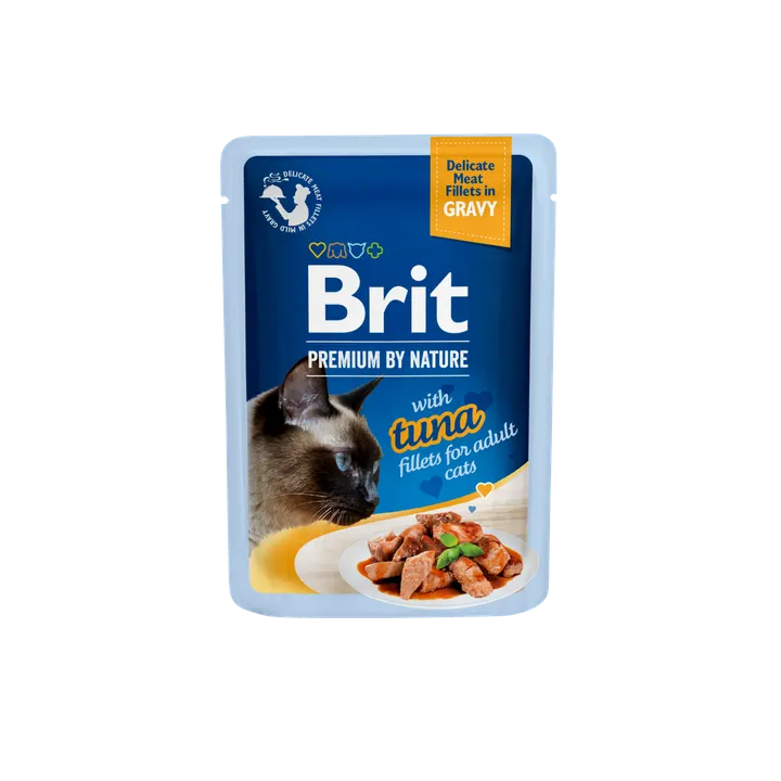 Brit Premium Cat Delicate Tuna Fillets in Gravy - пауч за котки с филенца от риба тон в сос грейви, 5 бр. х 85 гр.