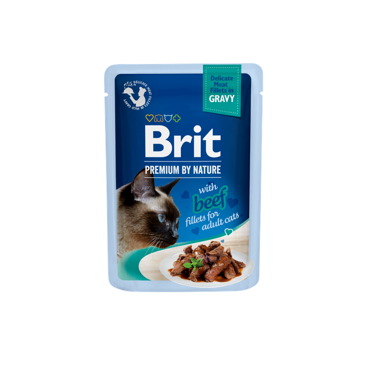 Brit Premium Cat Delicate Beef Fillets in Gravy - пауч за котки с филенца от говеждо в сос грейви, 5 бр. х 85 гр.