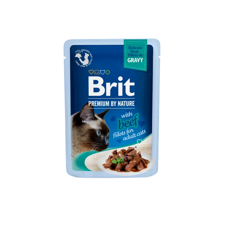 Brit Premium Cat Delicate Beef Fillets in Gravy - пауч за котки с филенца от говеждо в сос грейви, 5 бр. х 85 гр.
