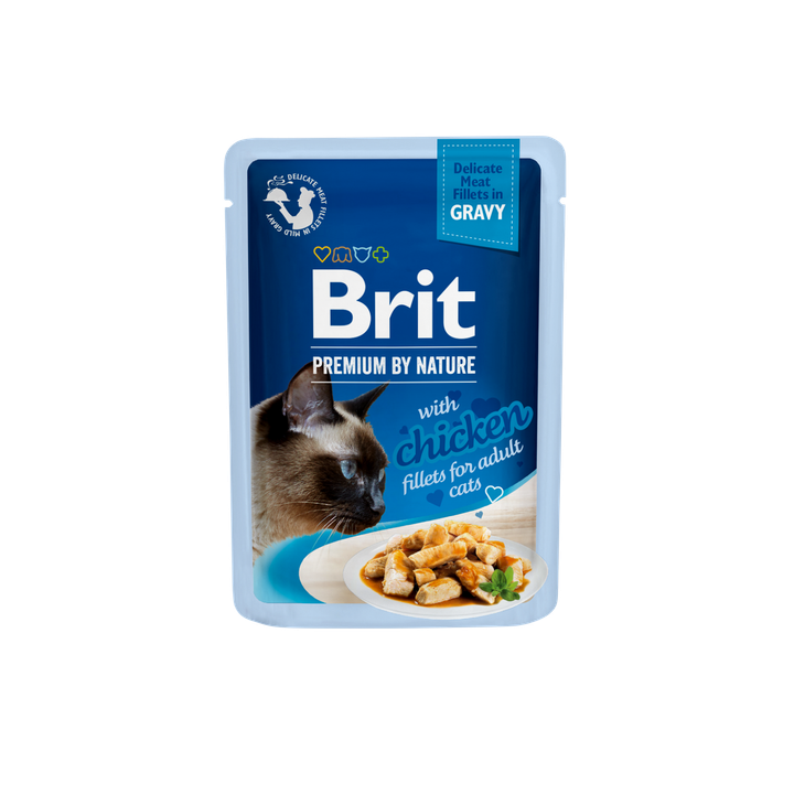 Brit Premium Cat Delicate Chicken Fillets in Gravy - пауч за котки с филенца от пиле в сос грейви, 5 бр. х 85 гр.