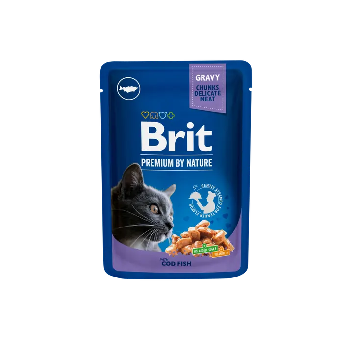 Brit Premium Cat Delicate Cod Fish Fillets in Gravy - пауч за котки с филенца от риба треска в сос грейви, 3 бр. х 100 гр.