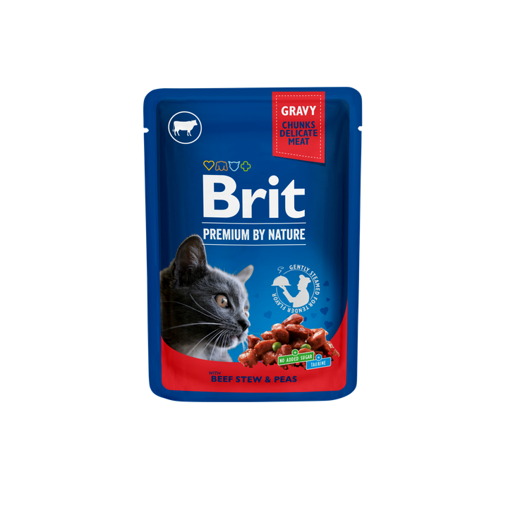 Brit Premium Cat Delicate Beef Stew & Peas in Gravy - пауч за котки с говеждо и грах в сос грейви, 3 бр. х 100 гр.