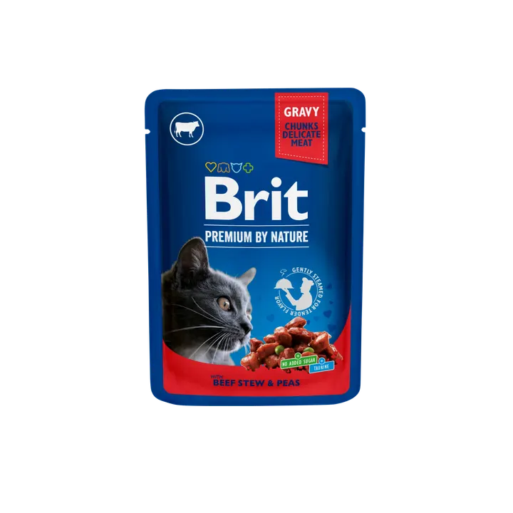 Brit Premium Cat Delicate Beef Stew & Peas in Gravy - пауч за котки с говеждо и грах в сос грейви, 3 бр. х 100 гр.