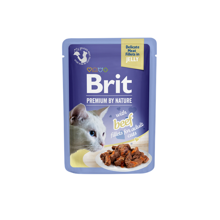 Brit Premium Cat Delicate Beef Fillets in Jelly - пауч за котки с филенца от говеждо в желе, 5 бр. х 85 гр.