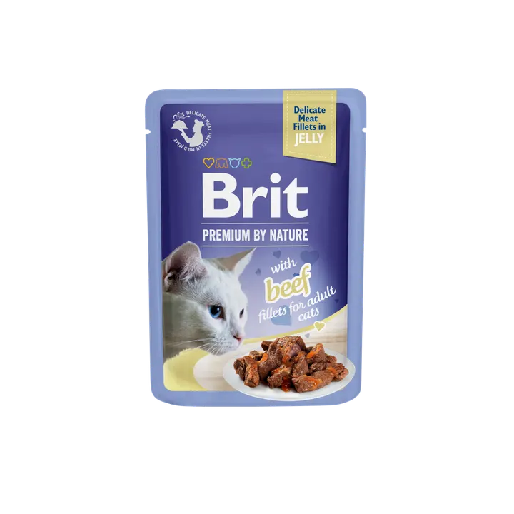 Brit Premium Cat Delicate Beef Fillets in Jelly - пауч за котки с филенца от говеждо в желе, 5 бр. х 85 гр.