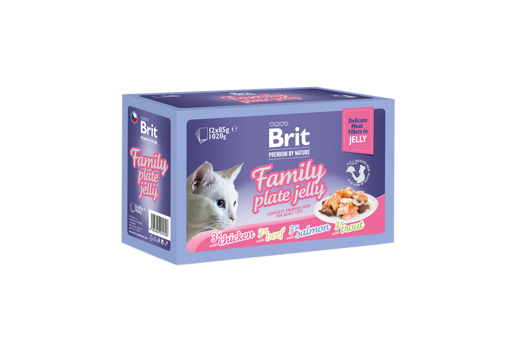 Brit Premium Cat Family Plate Jelly - мултиопаковка паучове за котки с разнообразни вкусове в желе, 12 бр. х 85 гр.