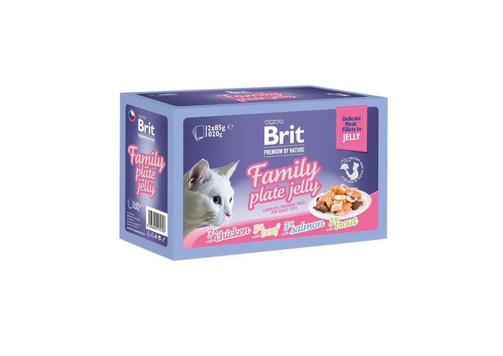 Brit Premium Cat Family Plate Jelly - мултиопаковка паучове за котки с разнообразни вкусове в желе, 12 бр. х 85 гр.
