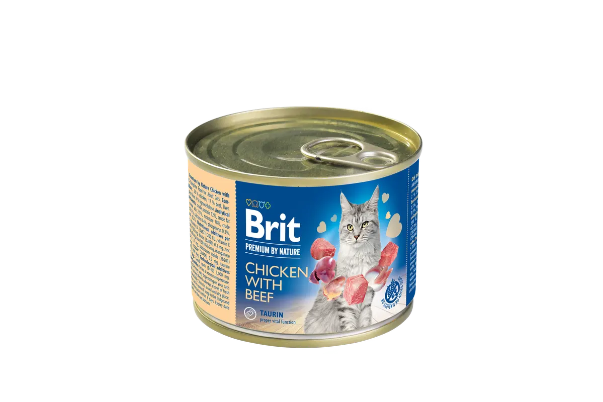 Brit Premium by Nature Cat Chicken Beef - консерва за котки с пиле и говеждо