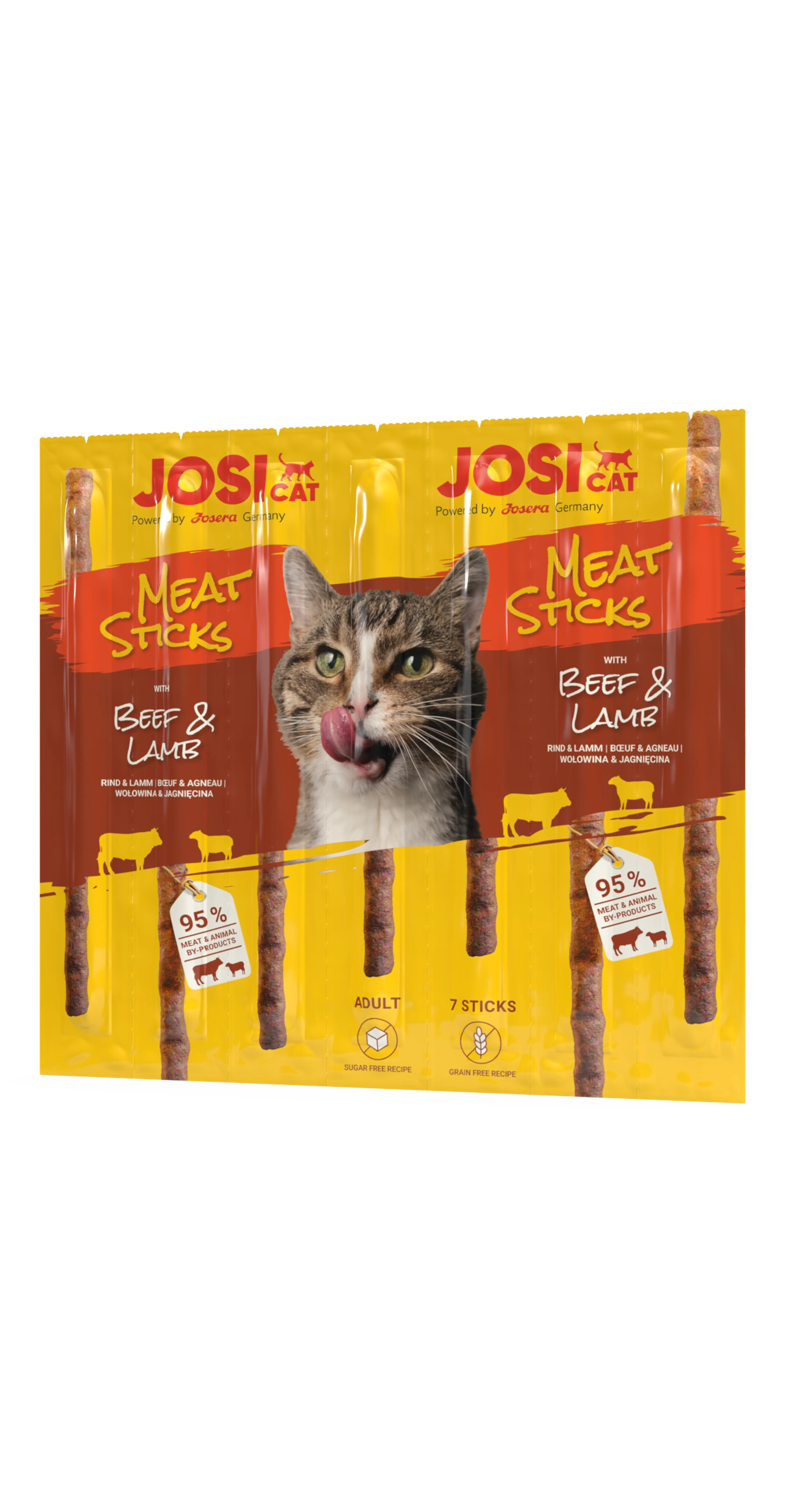 JosiCat Meat Sticks Beef Lamb - меки пръчици за котки с телешко и агнешко месо, 7 бр. х 35 гр.