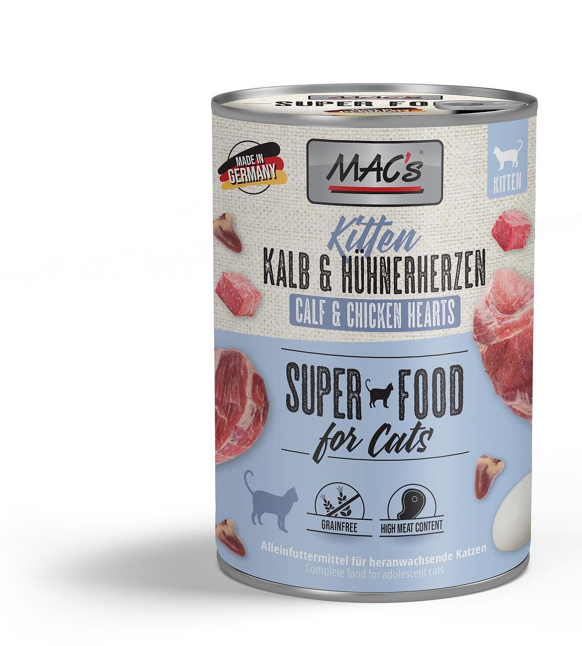 Mac's s Kitten Beef, Chicken Hearts - храна за подрастващи котки с телешки и пилешки сърца, 5 бр. х 200 гр.