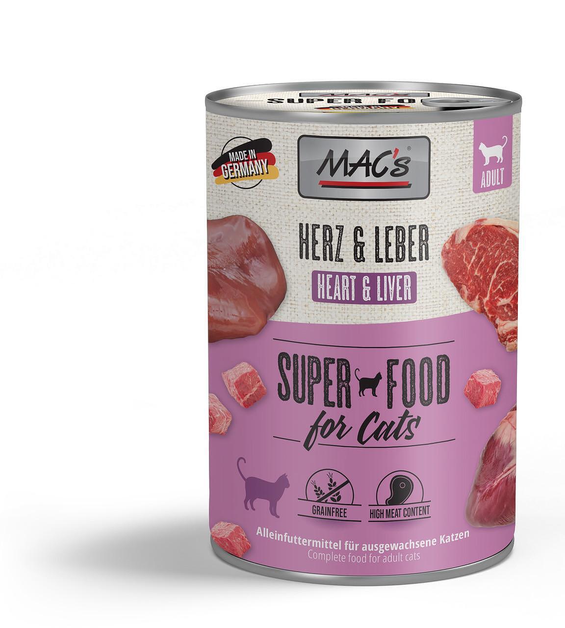 Mac's s Cat Adult Beef Hearts, Liver - храна за котки за здрава кожа и лъскава козина с телешки сърца и черен дроб, 5 бр. х 200 гр.