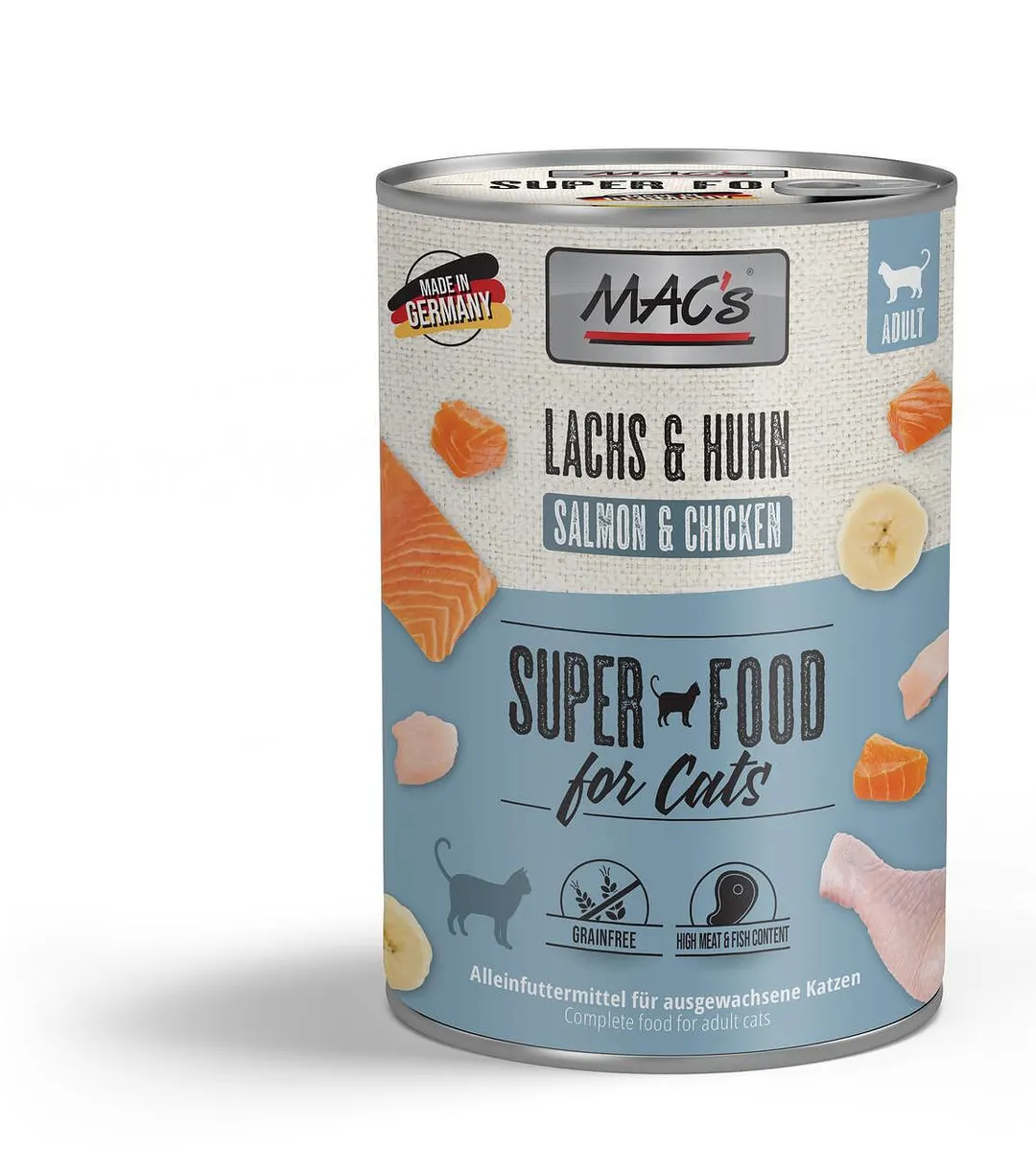 Mac's s Cat Adult Salmon Chicken Banana - храна за котки за здрава кожа и лъскава козина със сьомга, пиле и банан