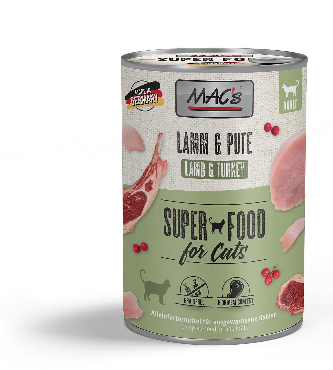 Mac's s Cat Adult Lamb Turkey Cranberry - храна за котки за лъскава козина и здрави пикочни пътища с агне, пуйка и червени боровинки, 5 бр. х 200 гр.