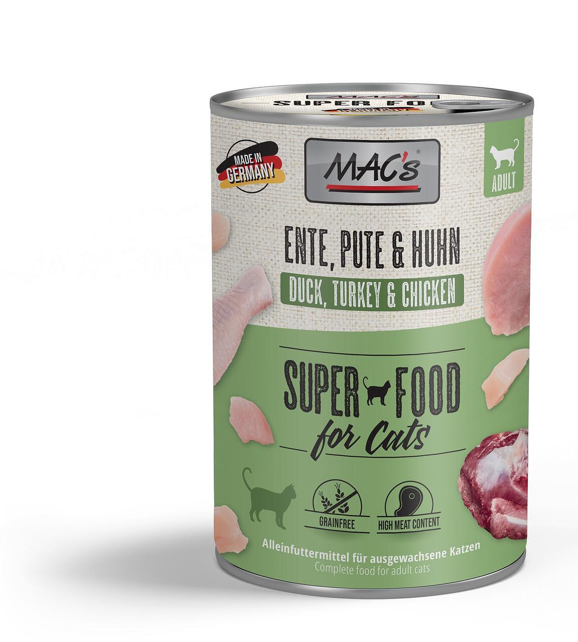 Mac's s Cat Adult Duck Turkey Chicken - храна за котки с патица, пуйка и пиле, 5 бр. х 200 гр.