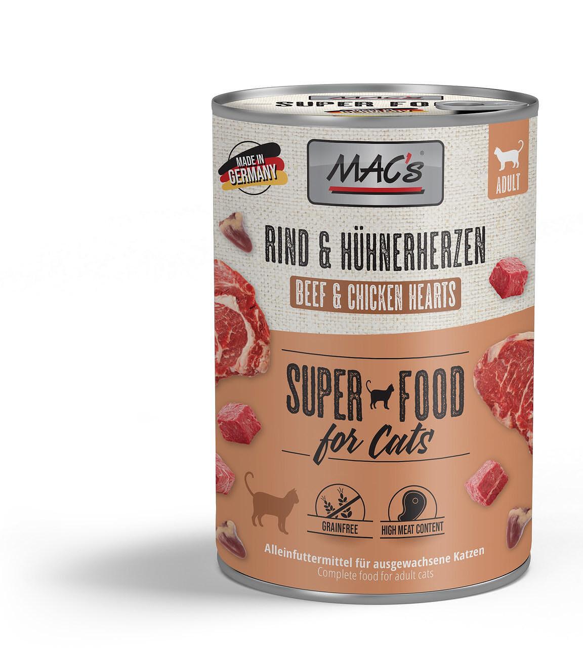 Mac's s Cat Adult Beef Chicken Hearts - храна за котки с говеждо и пилешки сърца, 5 бр. х 200 гр.
