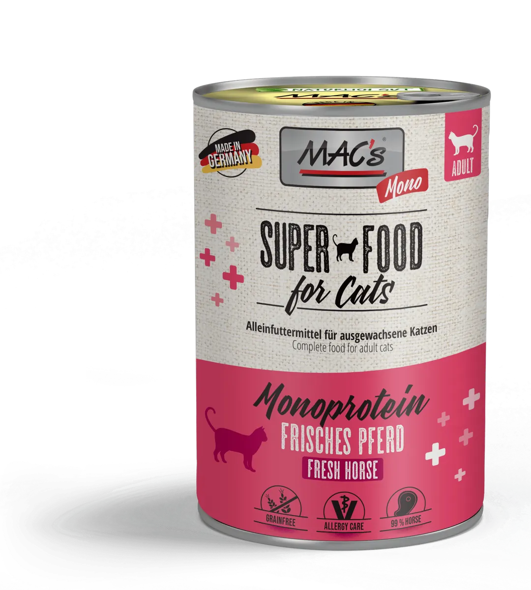 Mac's s Cat Adult Monoprotein Horse - храна за чувствителни котки с 99% конско месо