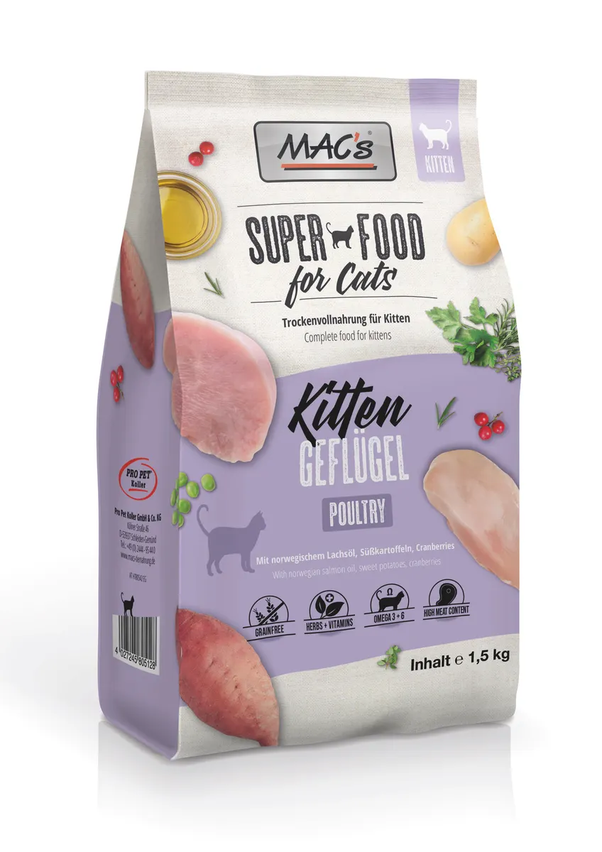 Mac's s Kitten - храна за подрастващи котки с пиле, скариди и норвежка сьомга