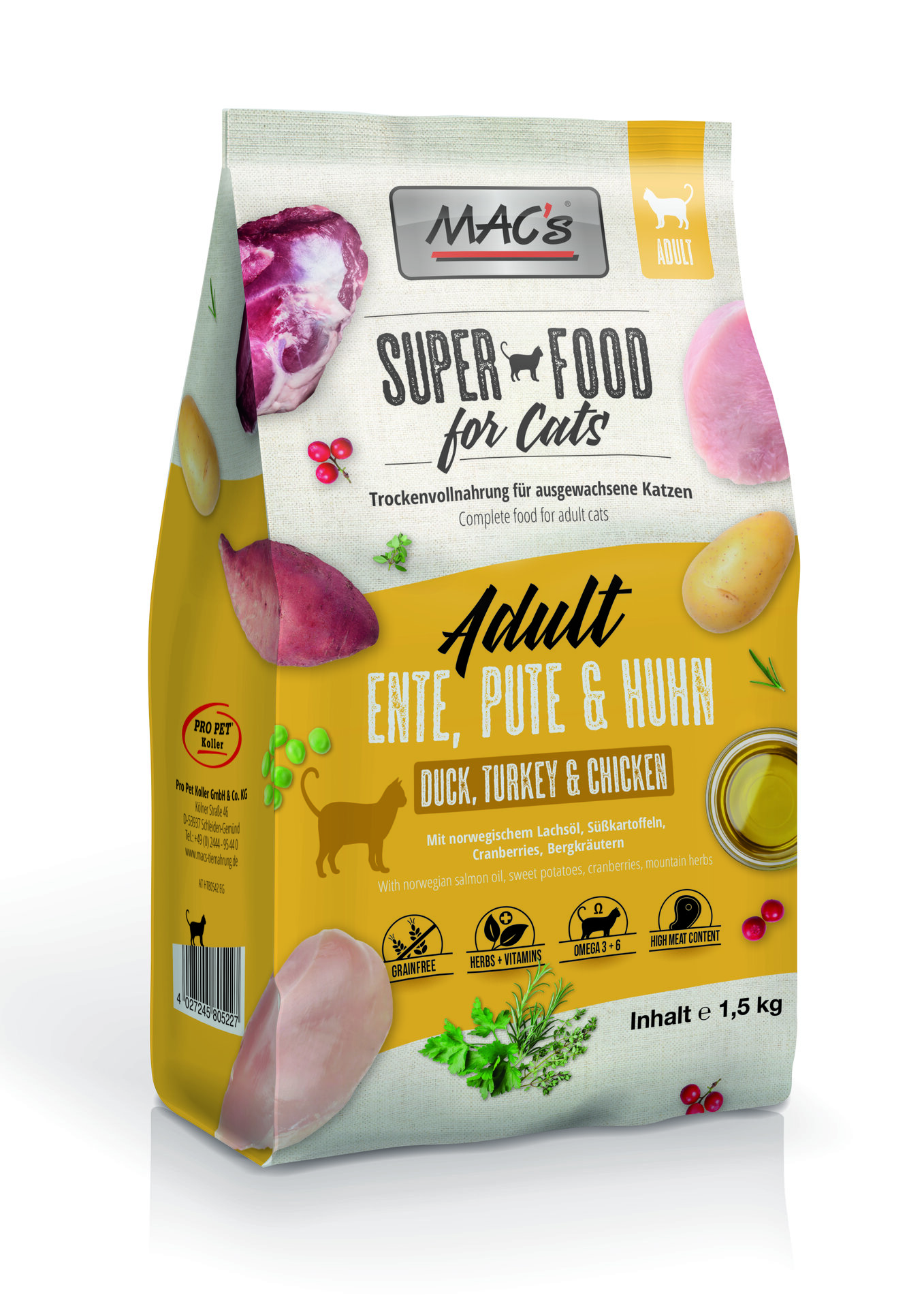 Mac's s Cat Adult Duck Turkey Chicken - храна за израстнали котки с патица, пуйка и пиле