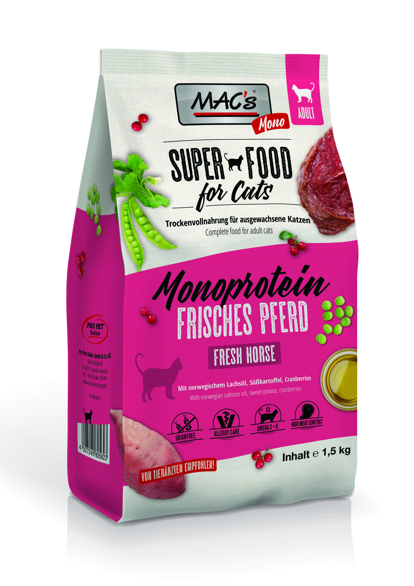 Mac's s Cat Monoprotein Horse - храна за капризни и чувствителни котки с конско месо