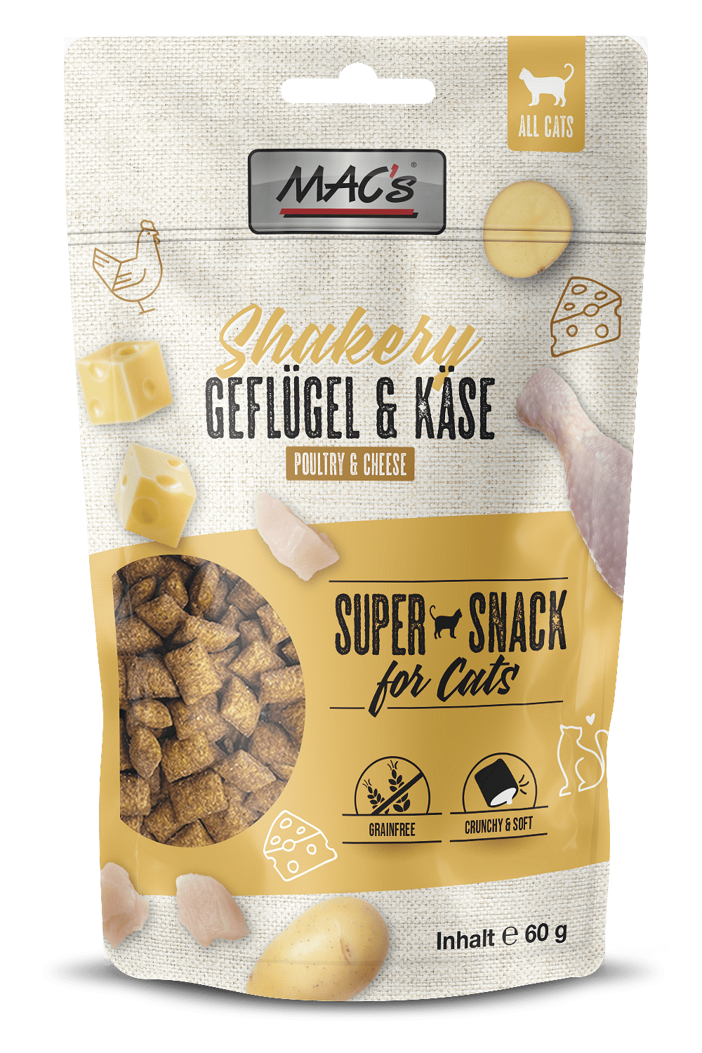 Mac's s Cat Adult Shakery Beef - лакомство за израснали котки с говеждо, пиле и сирене
