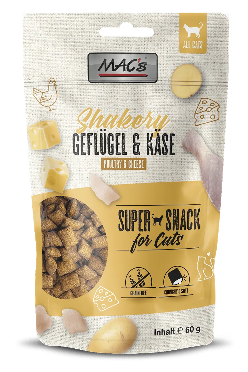 Mac's s Cat Adult Shakery Beef - лакомство за израснали котки с говеждо, пиле и сирене