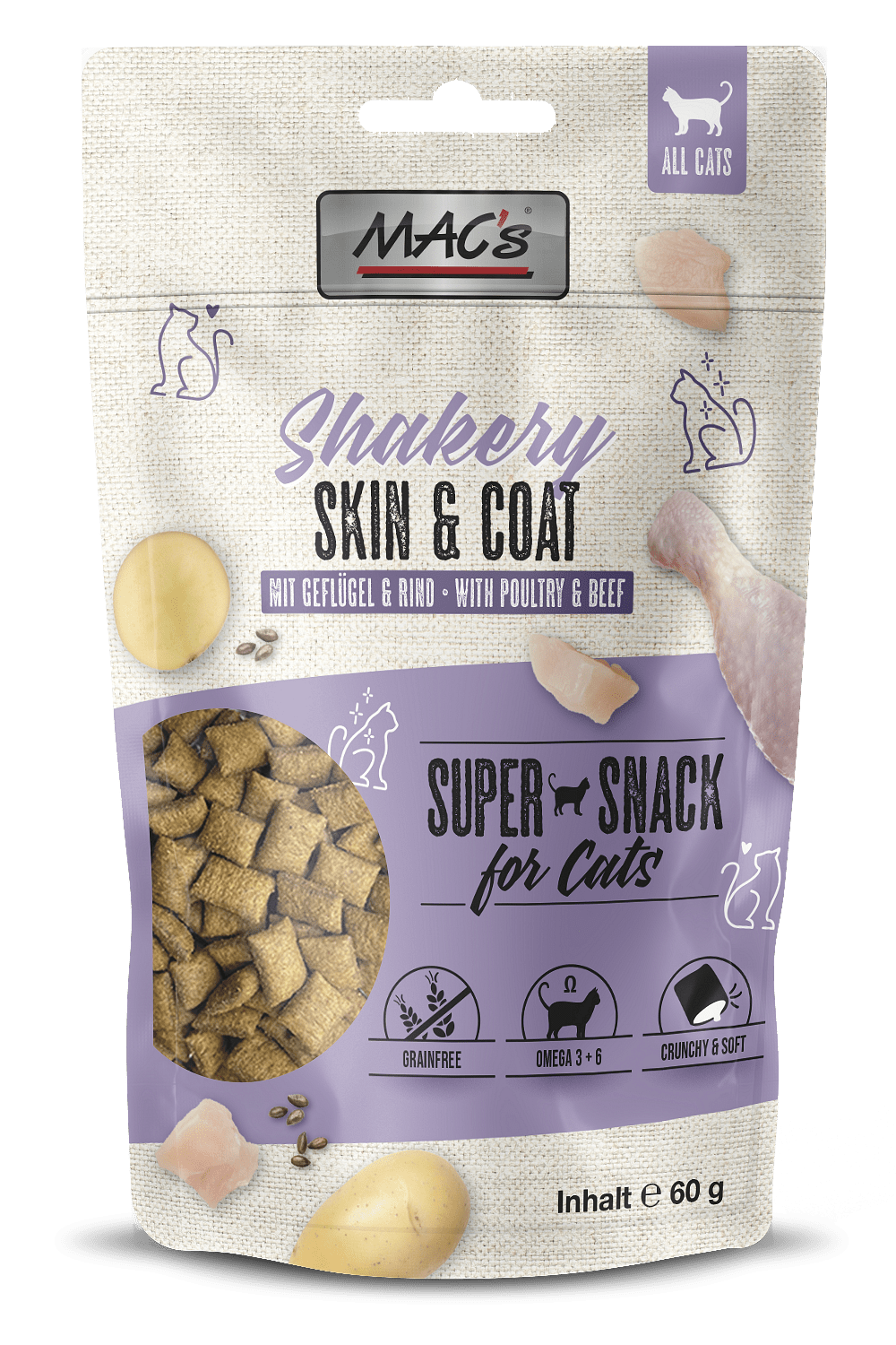 Mac's s Cat Adult Shakery Skin & Coat - лакомство за израснали котки за здрава кожа и козина