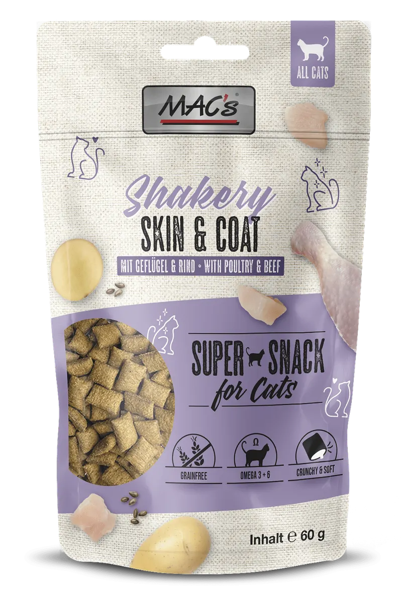 Mac's s Cat Adult Shakery Skin & Coat - лакомство за израснали котки за здрава кожа и козина