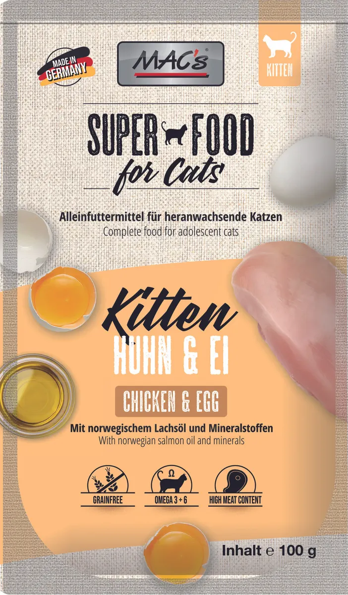 Mac's s Kitten Chicken Egg - пауч за подрастващи котки с пиле и яйца