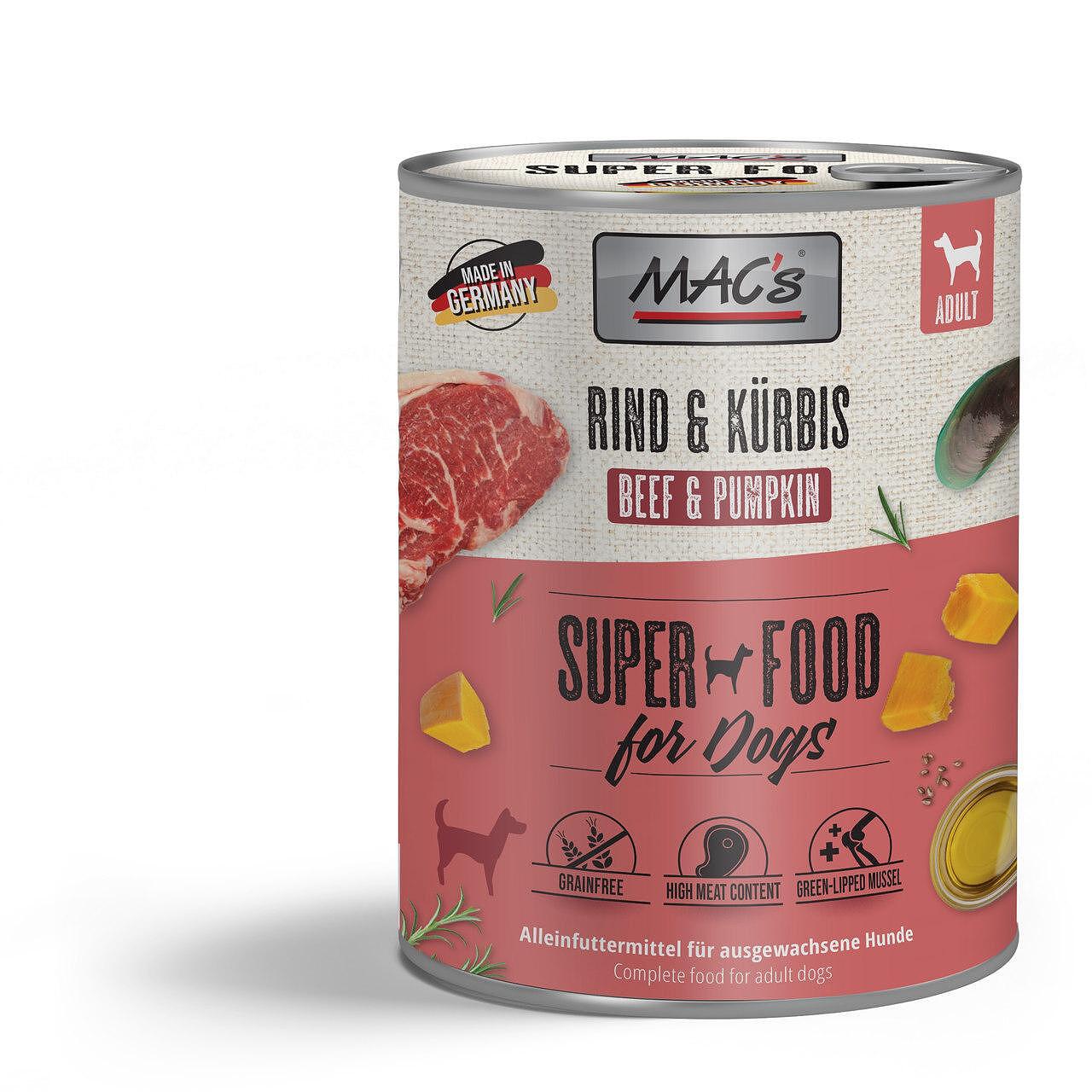 Mac's s Dog Adult Beef Pumpkin - храна за кучета с говеждо, тиква и розмарин, 3 бр. х 800 гр.
