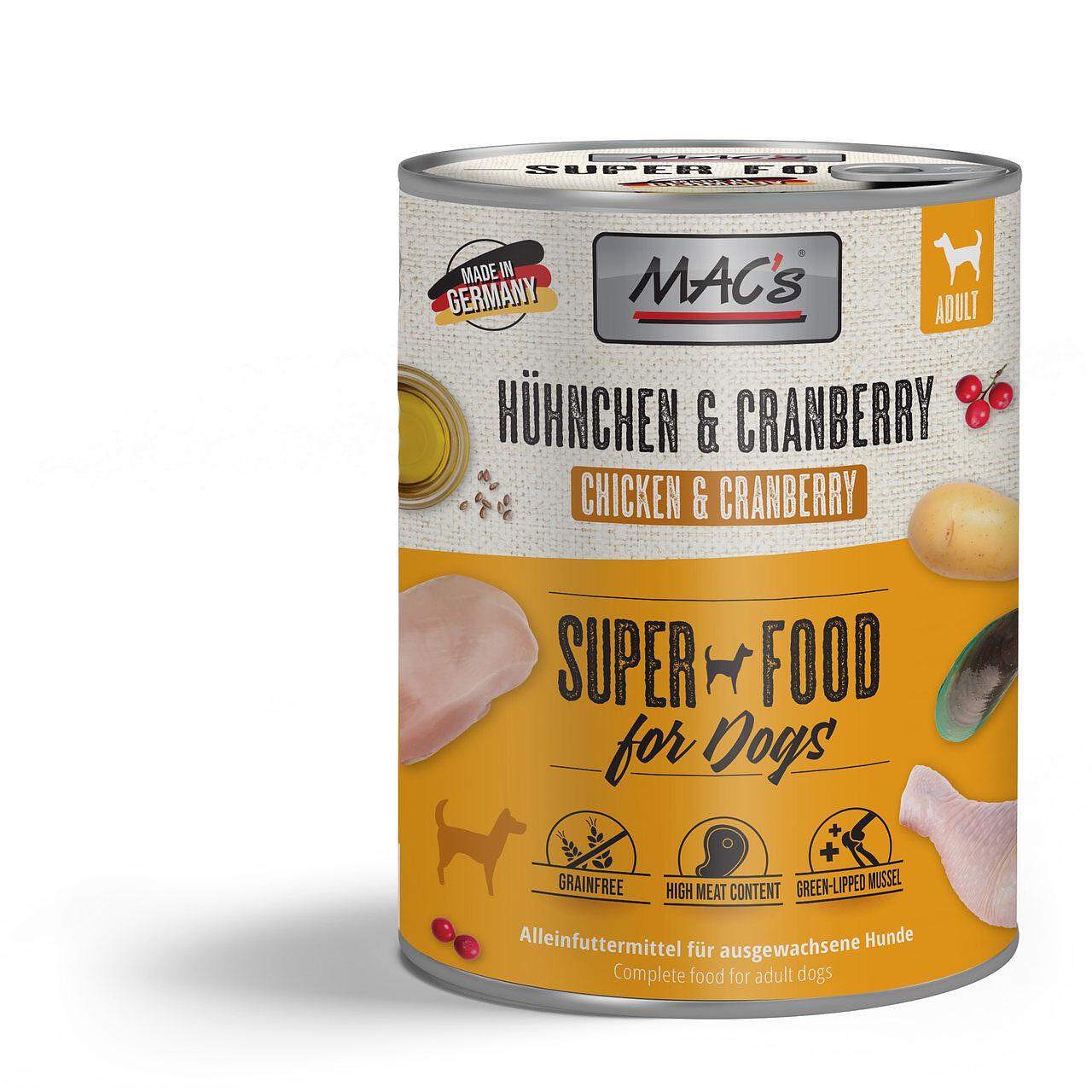 Mac's s Dog Adult Chicken Cranberries - храна за кучета с птиче месо и червени боровинки, 3 бр. х 800 гр.