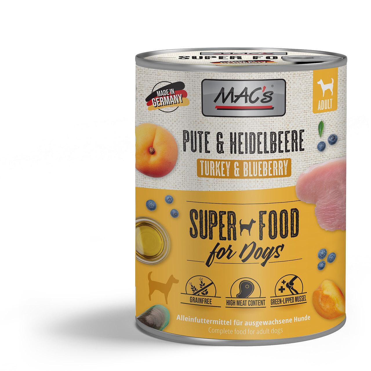 Mac's s Dog Adult Turkey Blueberry - храна за кучета с пуйка, боровинки и кайсии, 3 бр. х 800 гр.