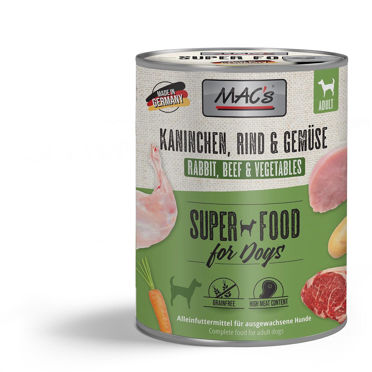 Mac's s Dog Adult Rabbit Beef Vegetables - храна за кучета със заек, говеждо и зеленчуци, 3 бр. х 800 гр.
