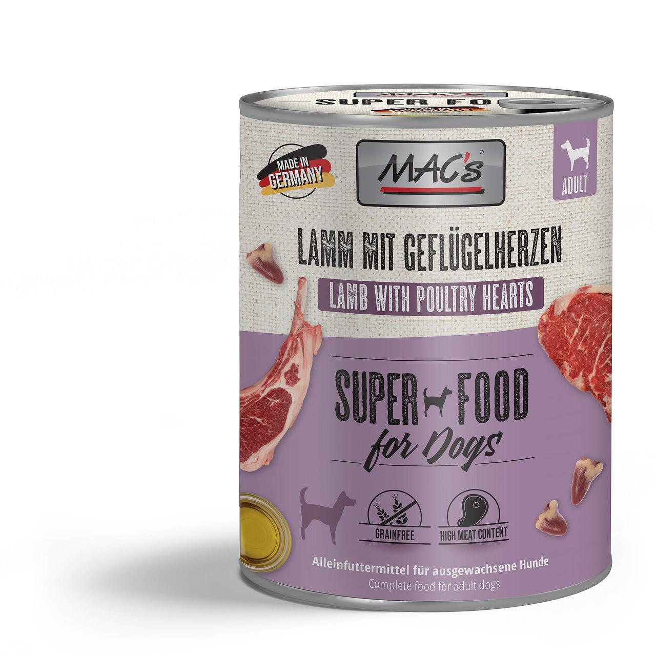 Mac's s Dog Adult Lamb Poultry Hearts - храна за кучета с агне и пилешки сърца, 3 бр. х 800 гр.
