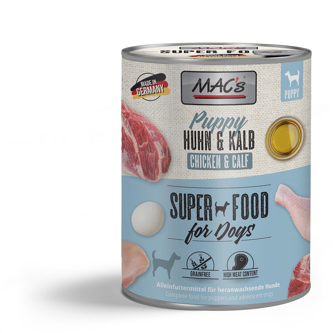 Mac's s Dog Puppy Chicken Calf - храна за подрастващи кучета пиле и телешко, 3 бр. х 800 гр.
