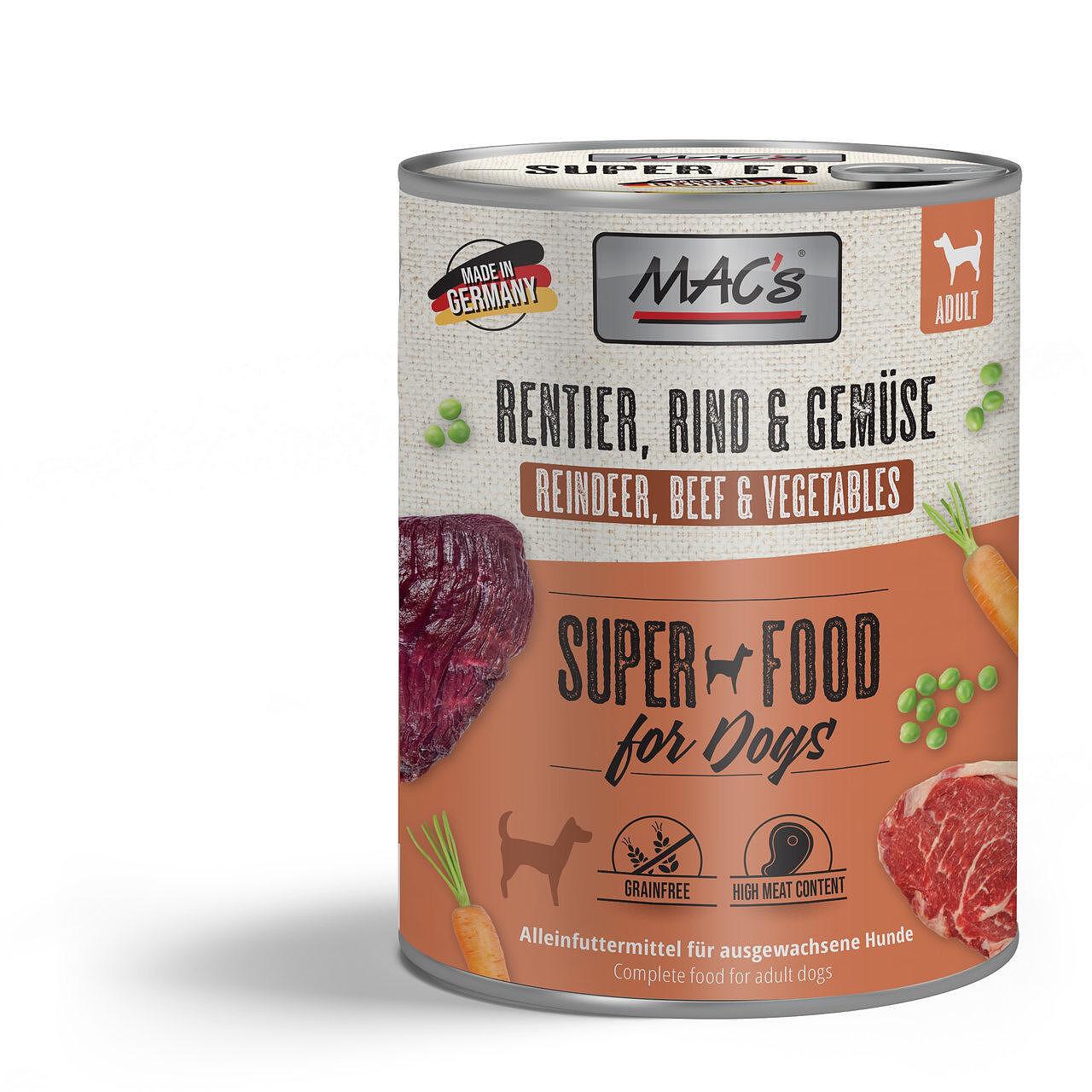 Mac's s Dog Adult Reindeer Beef Vegetables - храна за кучета със северен елен, говеждо и зеленчуци, 3 бр. х 800 гр.