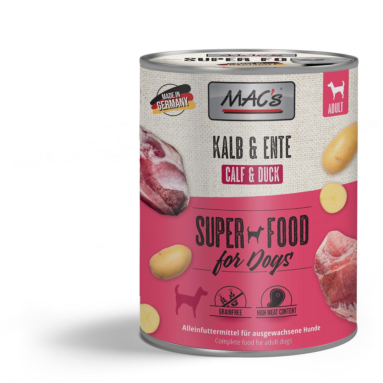 Mac's s Dog Adult Beef Duck Potatoes - храна за кучета с телешко, патица и картофи, 3 бр. х 800 гр.