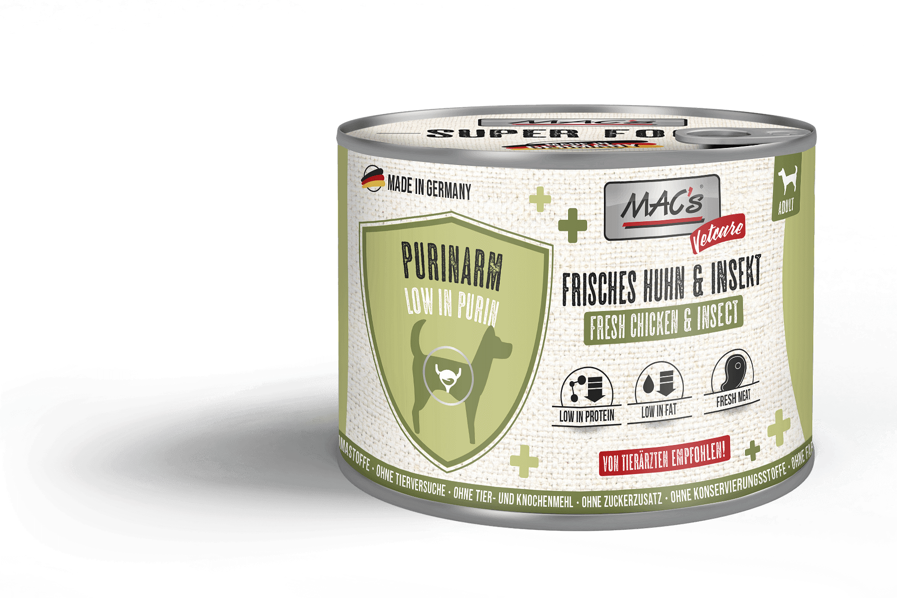Mac's s Dog VetCare Chicken Insect - храна за кучета с ниско съдържание на пурин с пиле и насекоми, 5 бр. х 200 гр.