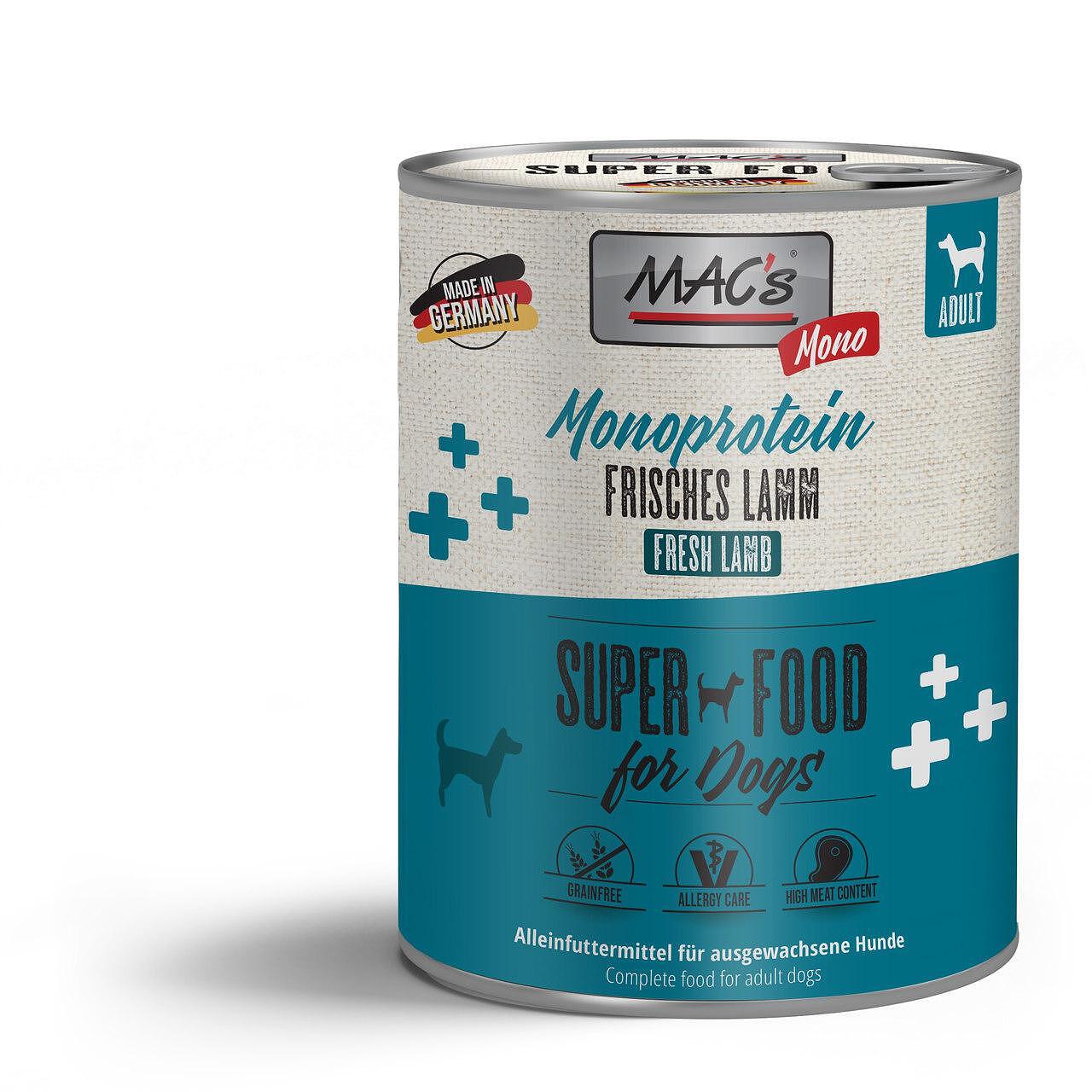 Mac's s Dog Adult Monoprotein Lamb - храна за чувствителни и податливи на алергии кучета с агне и сладък картоф, 3 бр. х 800 гр.