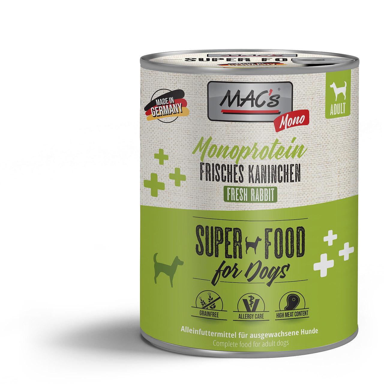 Mac's s Dog Adult Sensitive Monoprotein Rabbit - храна за чувствителни, капризни или алергични кучета със заек, 3 бр. х 800 гр.