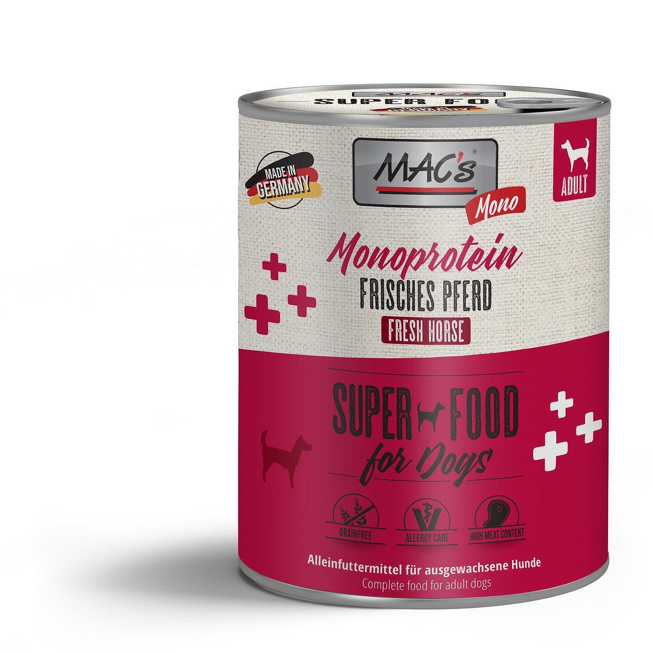 Mac's s Dog Adult Monoprotein Horse - храна за чувствителни кучета с конско месо, 5 бр. х 200 гр.