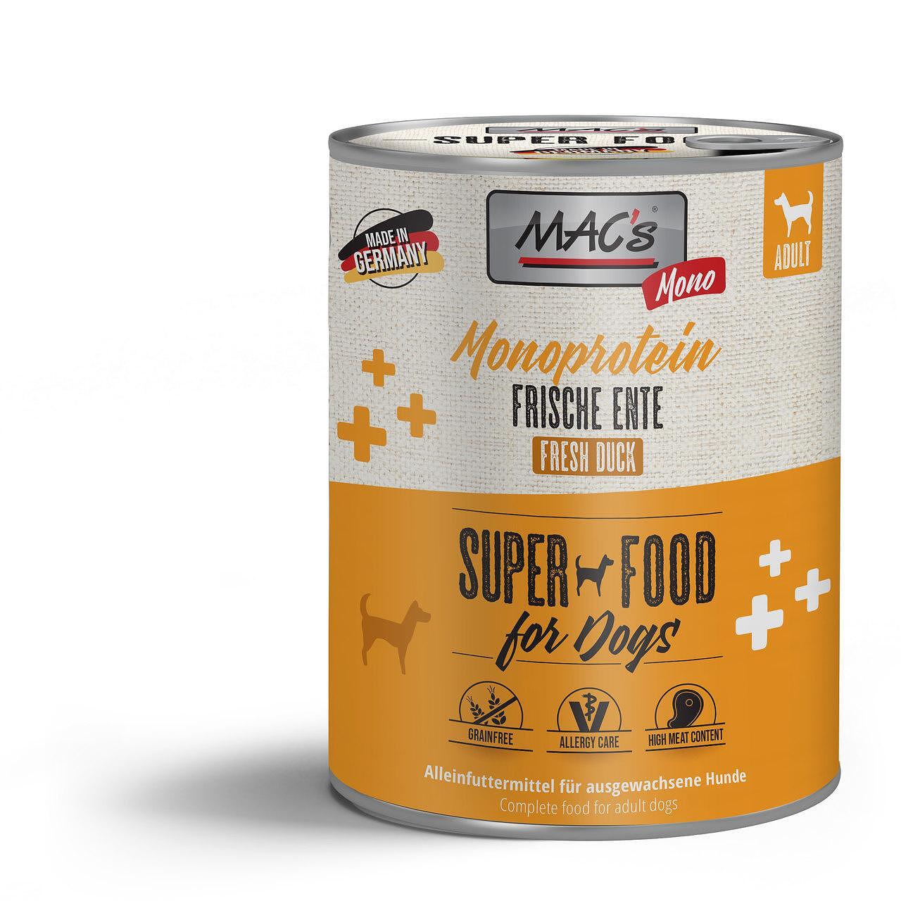 Mac's s Dog Adult Monoprotein Duck - храна за чувствителни, капризни или алергични кучета с патица, 3 бр. х 400 гр.