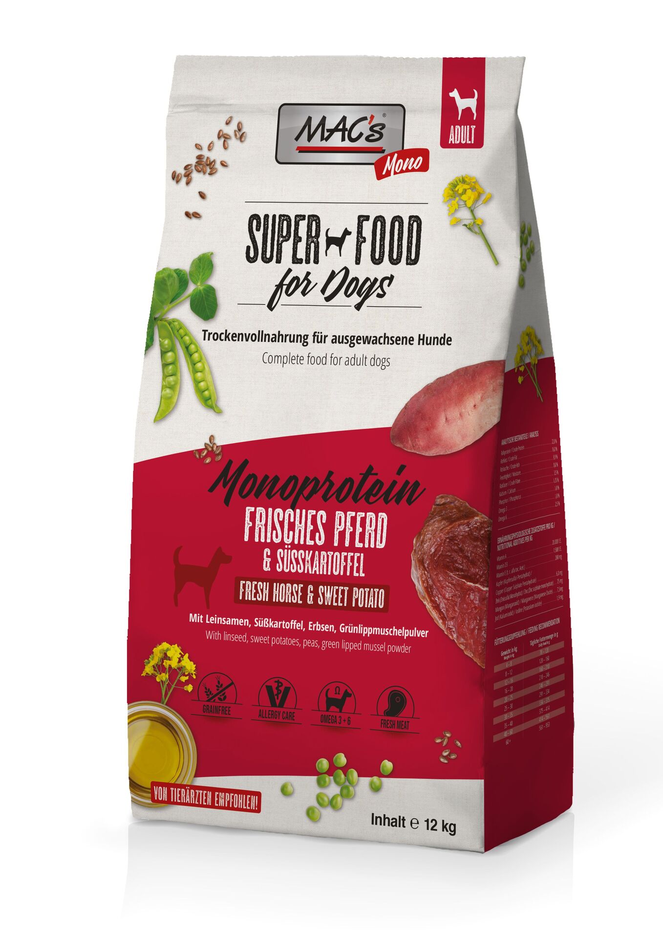 Mac's s Dog Adult Monoprotein Horse - храна за капризни, чувствителни и податливи на алергии кучета с конско месо и сладък картоф